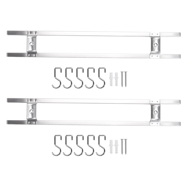 

2X Wall Mounted 304 Stainless Steel Magnetic Knife Holder Double Bar Easy Storage Knife Rack Strip for Kitchen Tool Hook