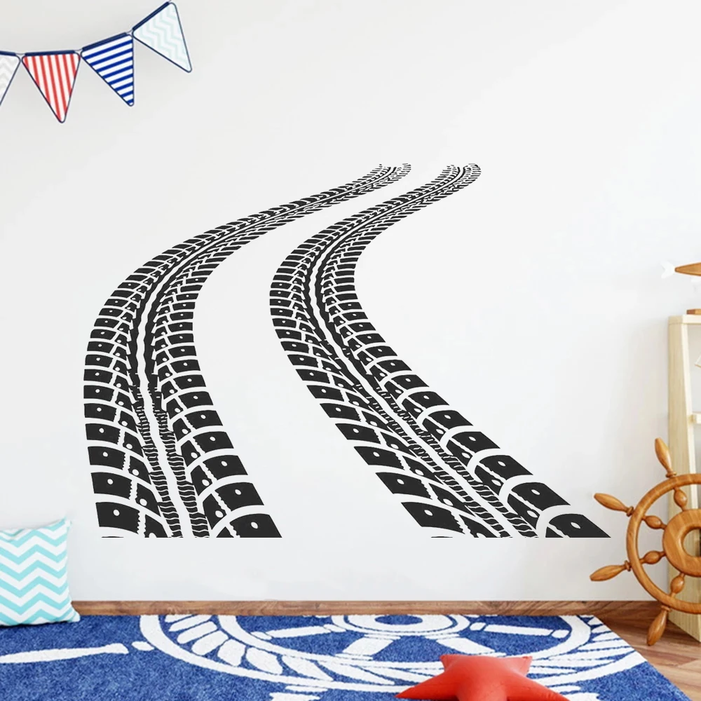 Наклейки на стену в виде дороги с шинами виниловые Стикеры для украшения
