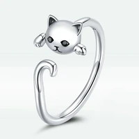 100 s925 sterling silver health personality exquisite open lady ring cute cat finger ring zircon cat fashion ring accessories