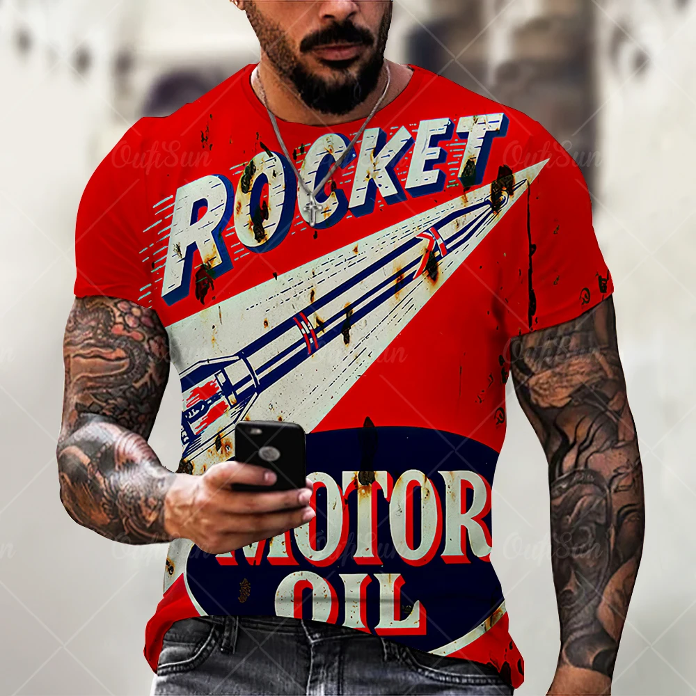 

Summer Fashion Street Five Star Retro Gas Station Men's T-Shirt 3D0 Collar Print Men's Top