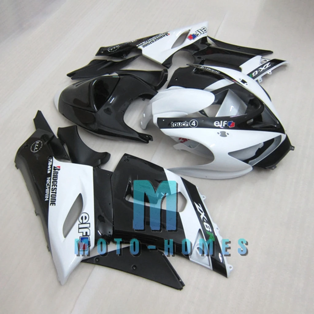 

Высококачественный Инжекционный обтекатель для Kawasaki Ninja ZX6R 05 06 ZX-6R 2005 2006 ремонт кузова автозапчастей ремонт велосипеда белый черный