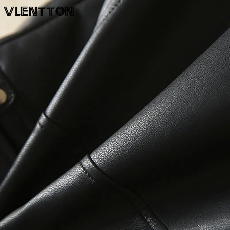 Женская куртка из искусственной кожи черная Повседневная байкерская на молнии с