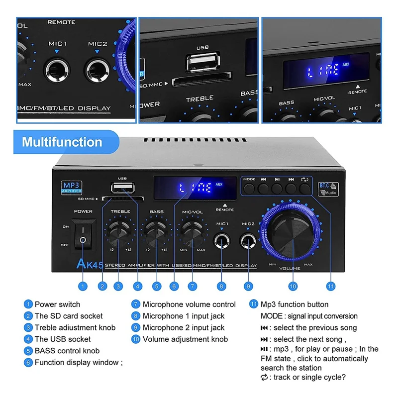 Цифровой усилитель мощности AK45 аудио двухканальный автопоставки штепсельная
