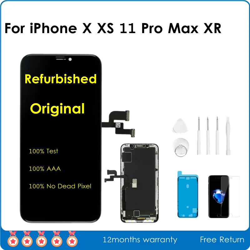 

AAA 100% Original Screen Refurbished For iPhone X XR XS Max LCD Display Replacement For iPhone 11 Pro Max LCD with True Tone