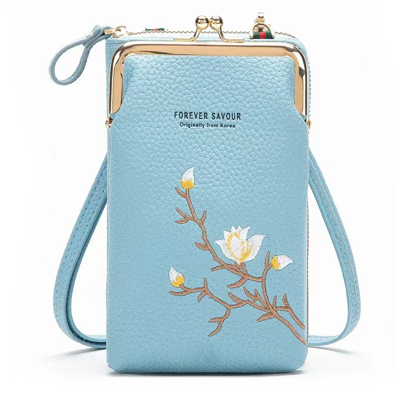

Multifunctional Embroidered PU Mobile Phone Bag Female Crossbody Shoulder Bag Women Portable Purse Wallet Money Clip Card Bag