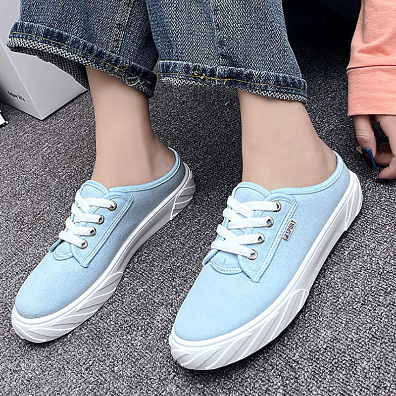 

Woman Brushed Casual Shoes Women Flat 2022 Summer Sandals Fashion Breathable Half Slippers Flip Flops Woman Vulcanize Shoes