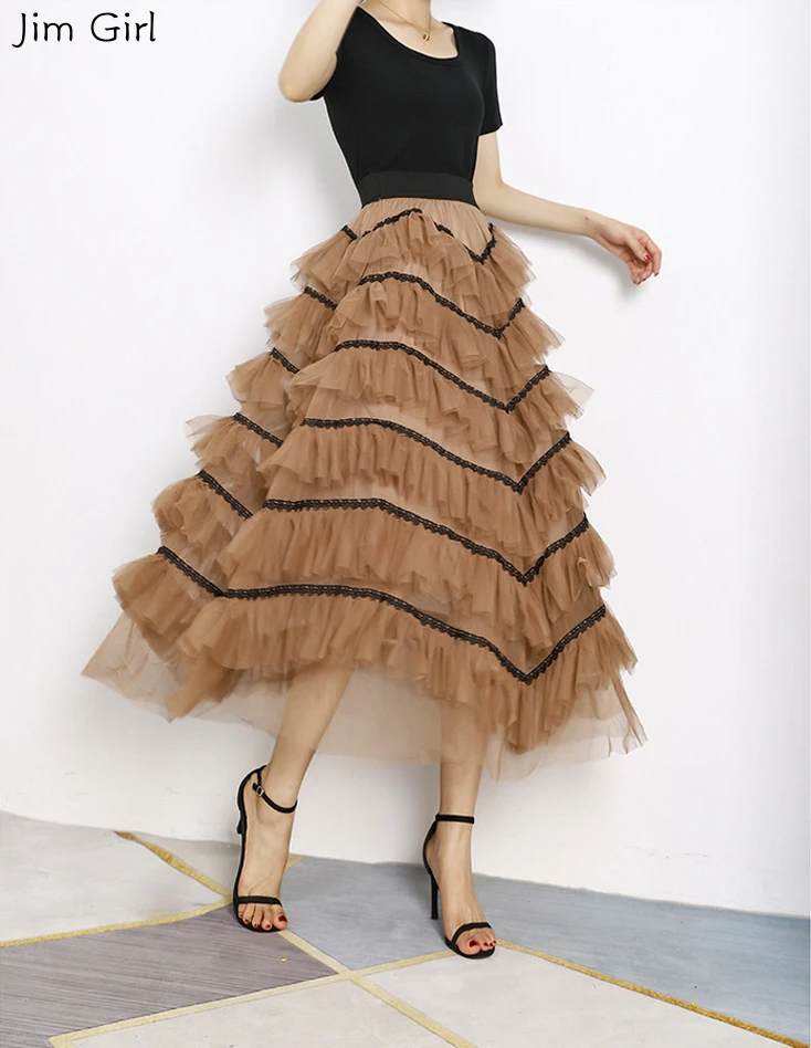 

Модная юбка средней длины из тюля, женская летняя Элегантная черная розовая плиссированная юбка с высокой талией, Женская сетчатая юбка-пачка средней длины, юбки