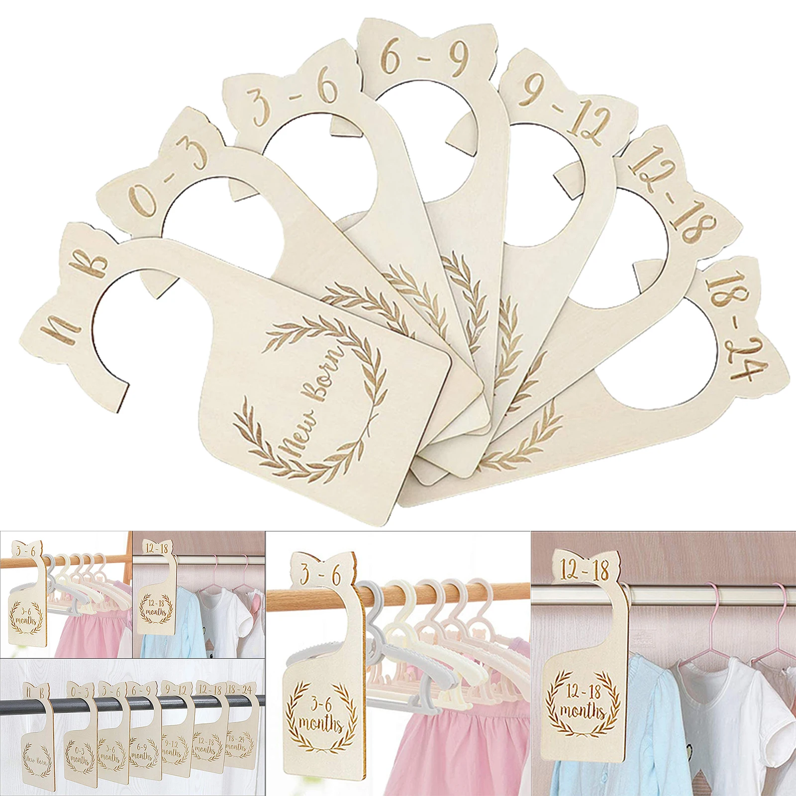 7Pcs Adorable Baby Clothes Size Hanger Organizer Nursery Closet Organizers wood Closet Dividers for Room Wardrobe Daily Use