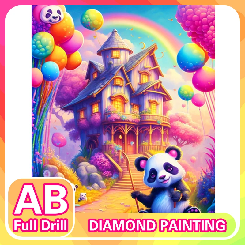

RUOPOTY AB House Diamond Painting Panda 5D DIY Mosaic Animal Embroidery Complete Kit Needlework Decoration For Home