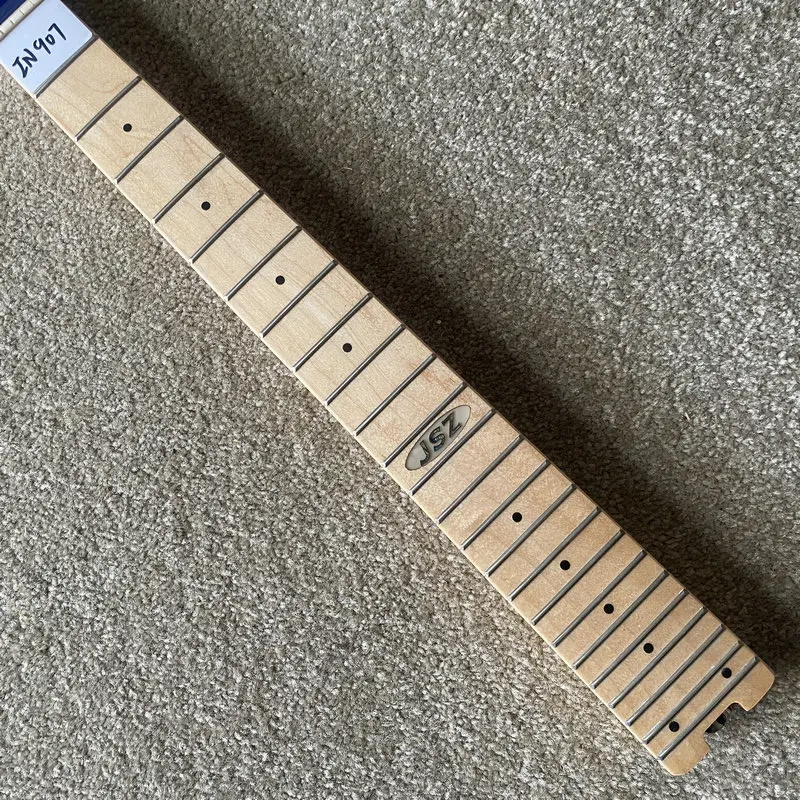 IN907 Blue Flamed Maple Headstock 24 Frets Fingerboard Unfinished Guitar Neck Tremolo Short Scale Length with Damages