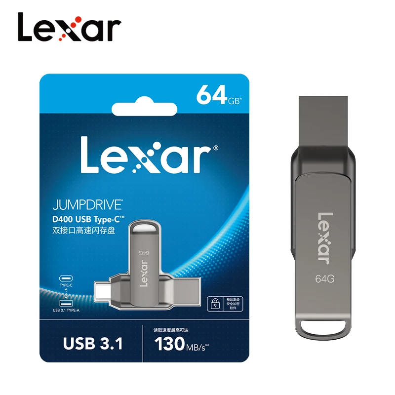 Фото Флешка Lexar Dual Drive D400 USB 3.2 Gen 1, флэш-накопитель Type-C/A с двумя интерфейсами OTG 32G 64G 128G 256G Для телефона/ПК №1
