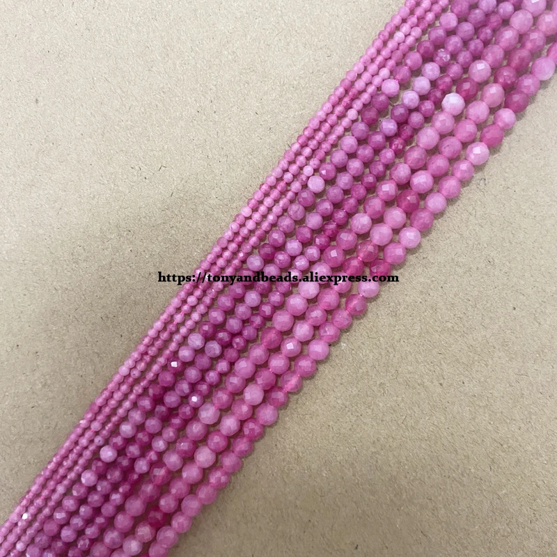 

Small Diamond Cuts Faceted Rose Color Jade Round Loose Beads 15" 2 3 4MM Pick Size For Jewelry Making DIY