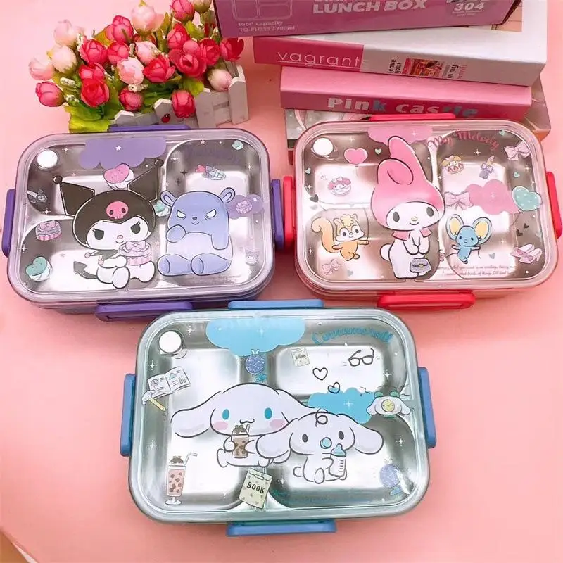 Ланч-бокс Sanrios HelloKitty с рисунком из мультфильма Kuromi в сетку милая коричник детская
