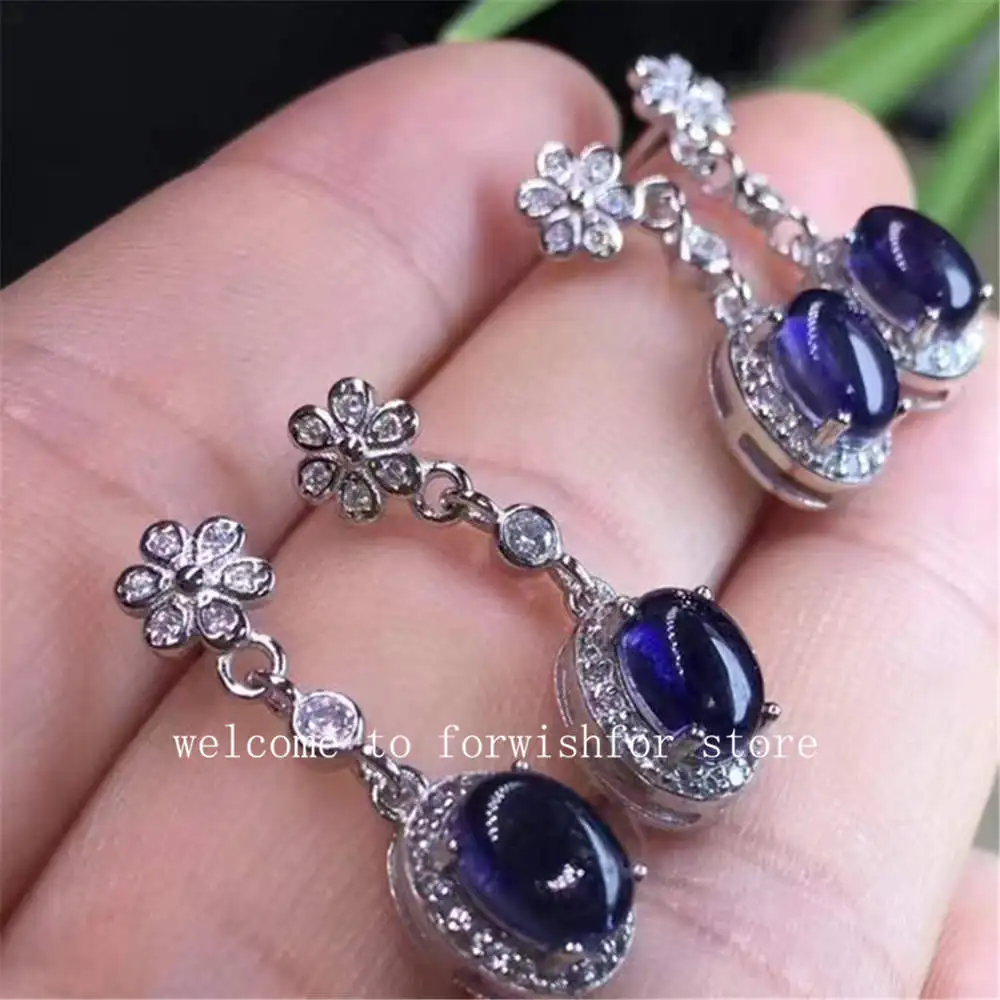 

925 Silver Inlaid Natural Iolite Earrings Crystal Earrings Fashion Gemstones Women's Lucky Jewelry