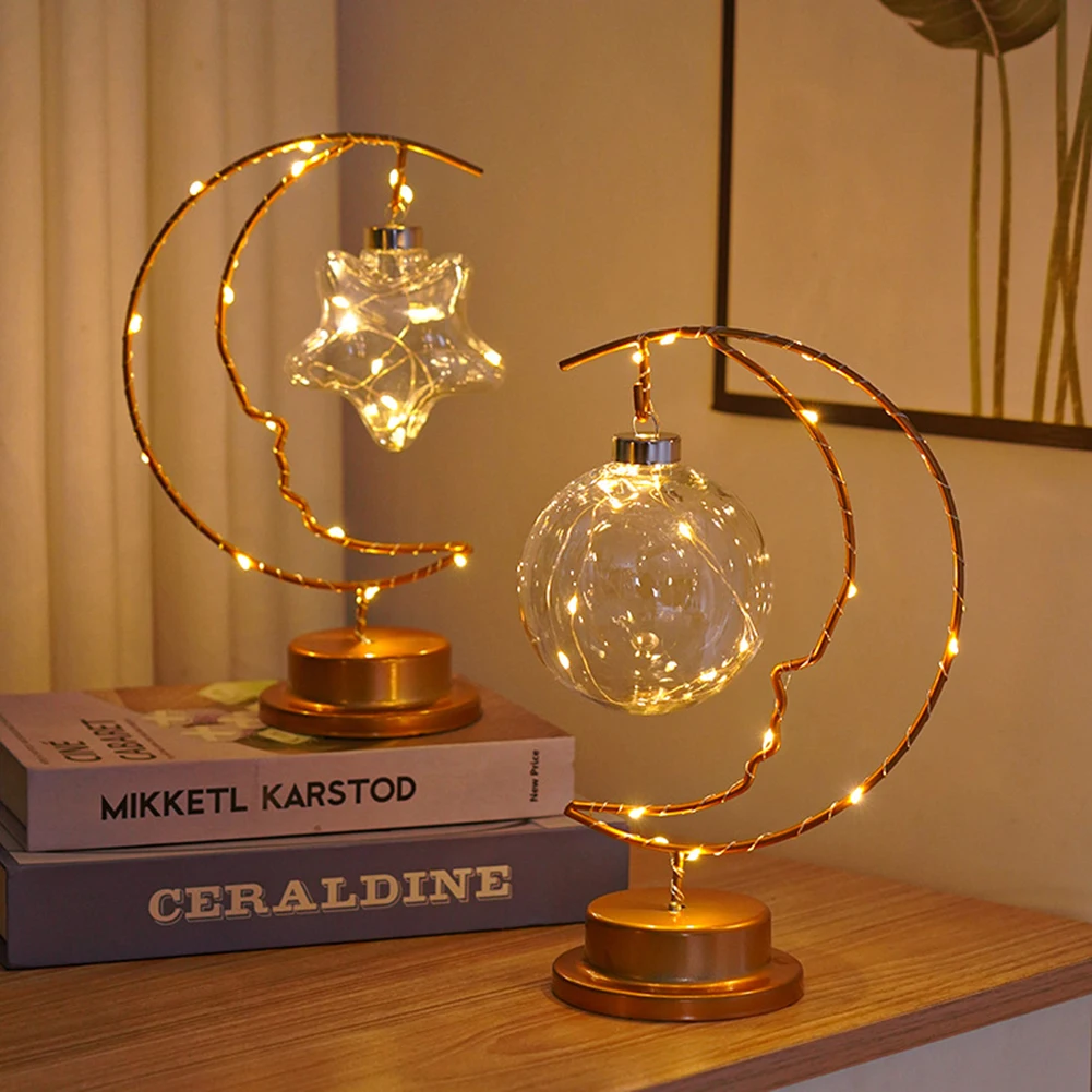 

Настольное украшение "Звезда и Луна", светильник Ночной с питанием от аккумулятора, круглая основа, полый железный светильник, легкое украшение для домашнего интерьера