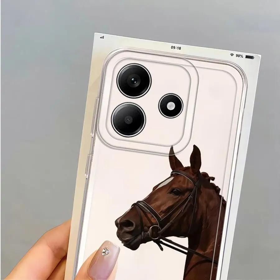 Фото Мягкий чехол для телефона Xiaomi Redmi Note 15 11 A4 A7 14C 12 9 10 Note 13 14 Pro Plus 11S 13C 10S 12S с рисунком животного (лошадь) №3