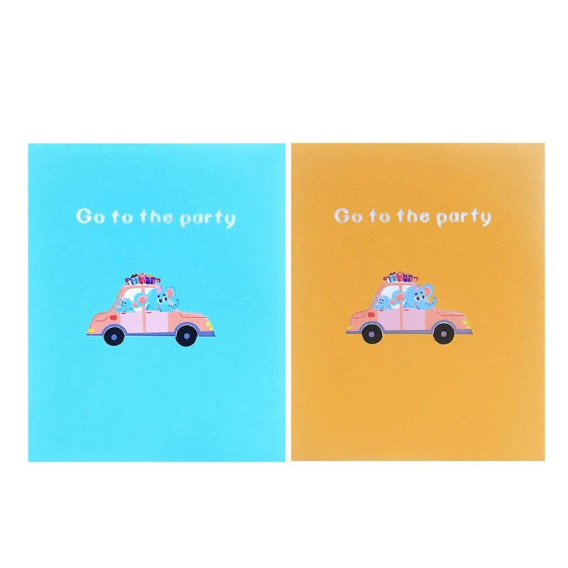 Креативная 3D выдвижная открытка мультяшный слон автомобиль поздравительные