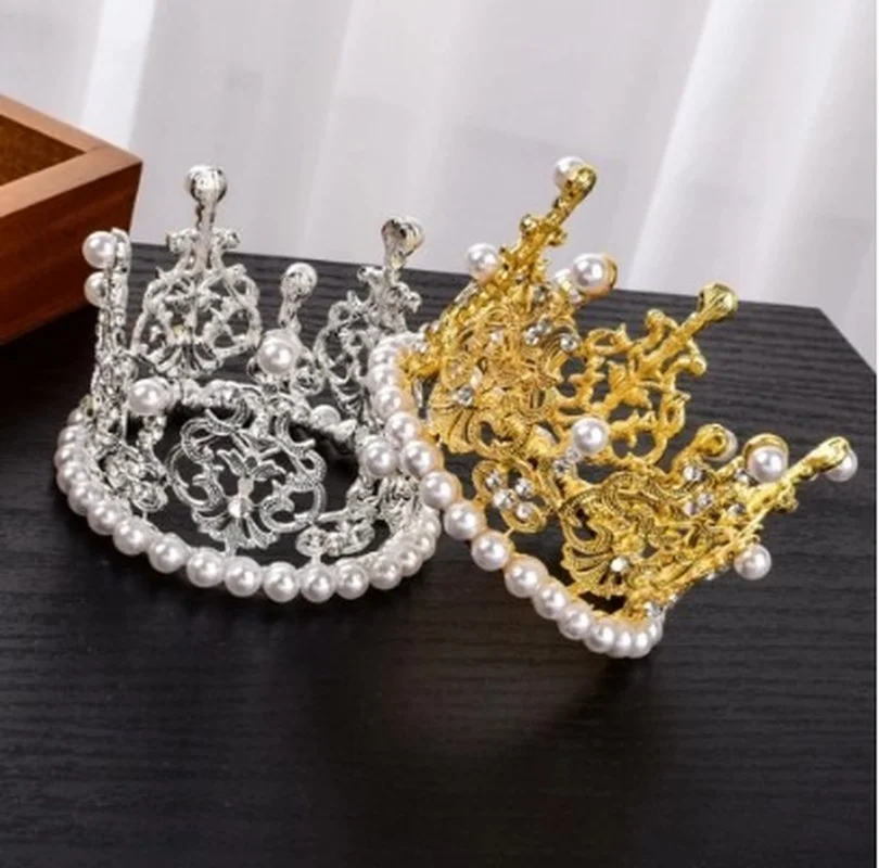 

Pearl Crystal Crown Mini Crown Crystal Pearl Topper Tiara Hair Ornaments Ornament Princess Wedding Birthday Baking Cake