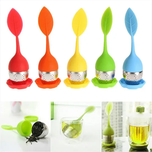 

Tea Strainer Sweet Leaf Cute Mr Teapot Silicone Tea Infuser Filter Teapot with Drop Tray Herbal Tea &Coffee Filter Drinkware
