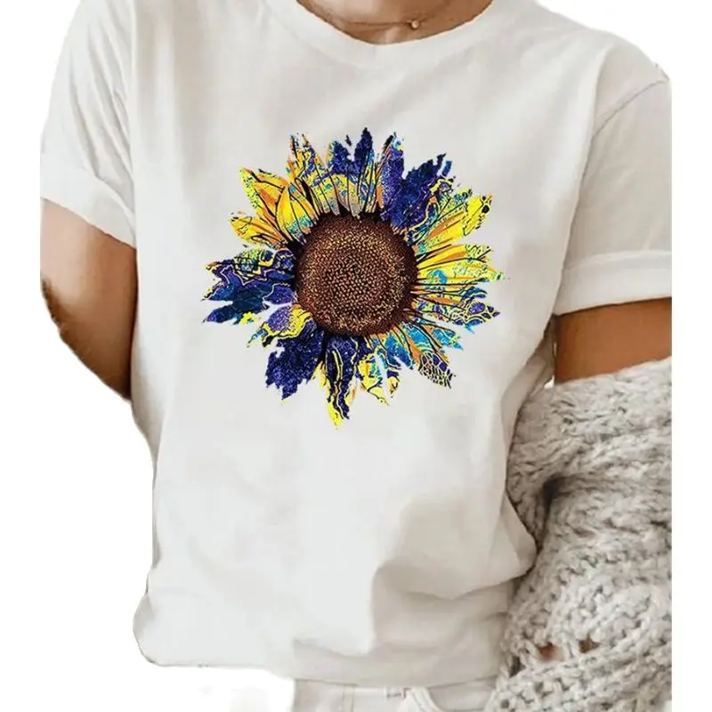 

Female Summer Sunflower T-shirt Femal Spot Butterfly Print Top Woman European and American Style Fashion Casual Girl T Shirts