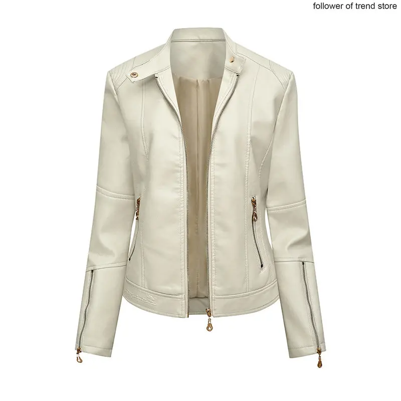 Autumn Winter  Short Black Vintage Leather Clothing Women's PU Leather Clothing Women's Jacket Women's Leather Clothing