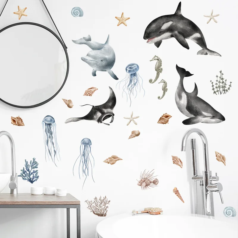 

Cartoon Wall Sticker For Children Underwater World Whale Seaweed Room Decor Home Decoration Accessories Self-Adhesive Wallpaper