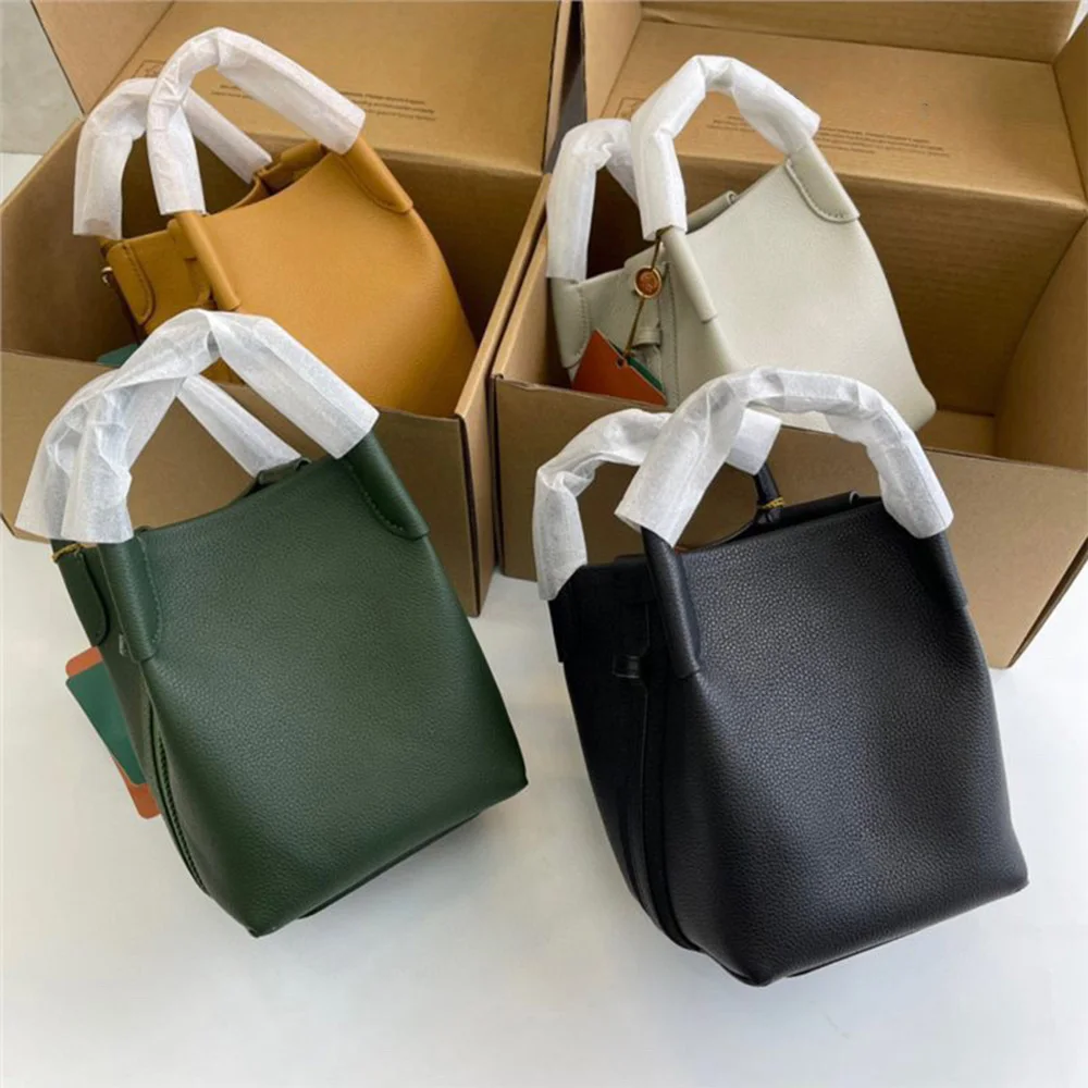 

Niche LP new lychee grain cowhide bucket bag leather single shoulder satchel large capacity handbag vegetable basket bag