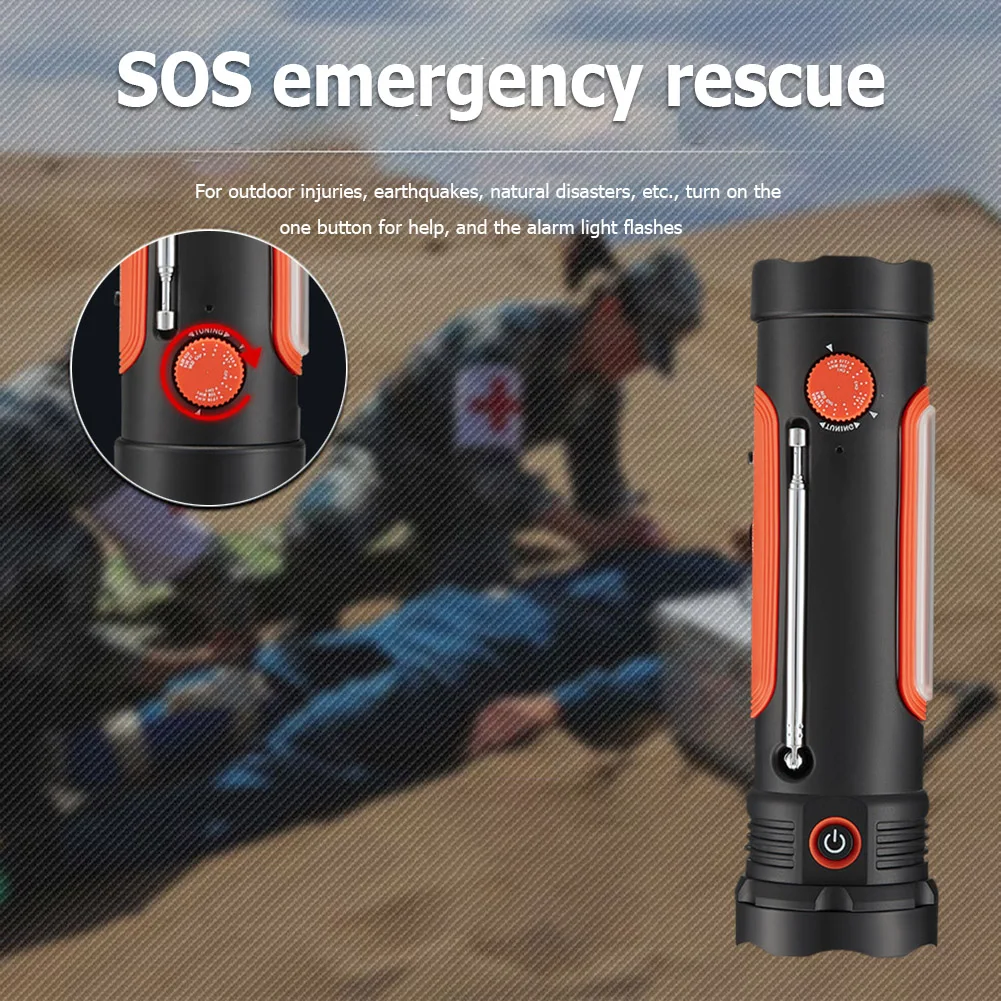 

Emergency LED Flashlight Radio Solar Hand-crank Micro USB Charging AM/FM/WB Weather Radio 2600mAh Power Bank Charger