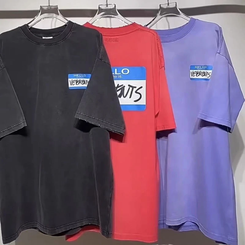 

New VETEMENTS Wash Made Old My Name Is Letter Print Short Sleeve T Shirt High Street Loose Quality Men's Women's T-shirt