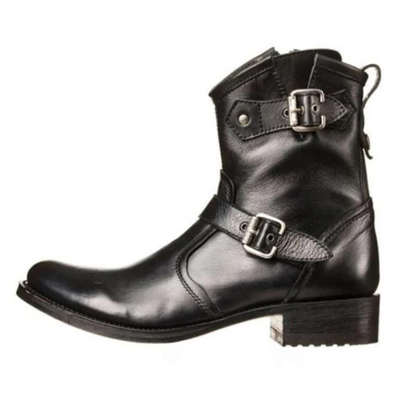 Осенне-зимние мужские ботинки в стиле ретро рыцарские на квадратном каблуке для