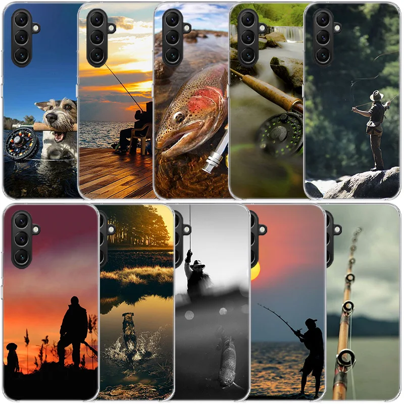 Прозрачный телефон Hunter Man Fishing Dog для Samsung Galaxy A55 A35 A25 A15 A05S A04S A14 A24 A34 A54 A03S A13 A23 A33 A53 A73