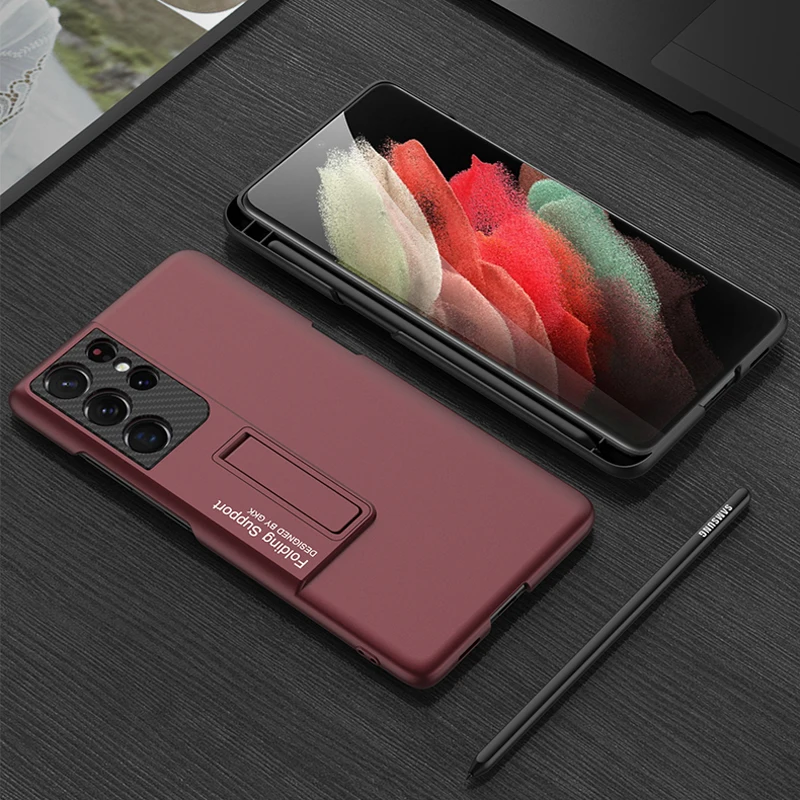 Cena Pokrowiec Na Samsung Galaxy S21 Ultra Pokrowiec Z Uchwytem Na Długopis Z Włókna Węglowego Ochraniacz Na Aparat TPU Zderzak Na Telefon S21 Ultra