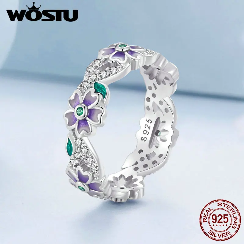 

Wostu 925 Sterling Silver Purple Wreath Ring With Zircon Simple Element Jewelry for Women Wife Wedding Anniversary Dating Gift