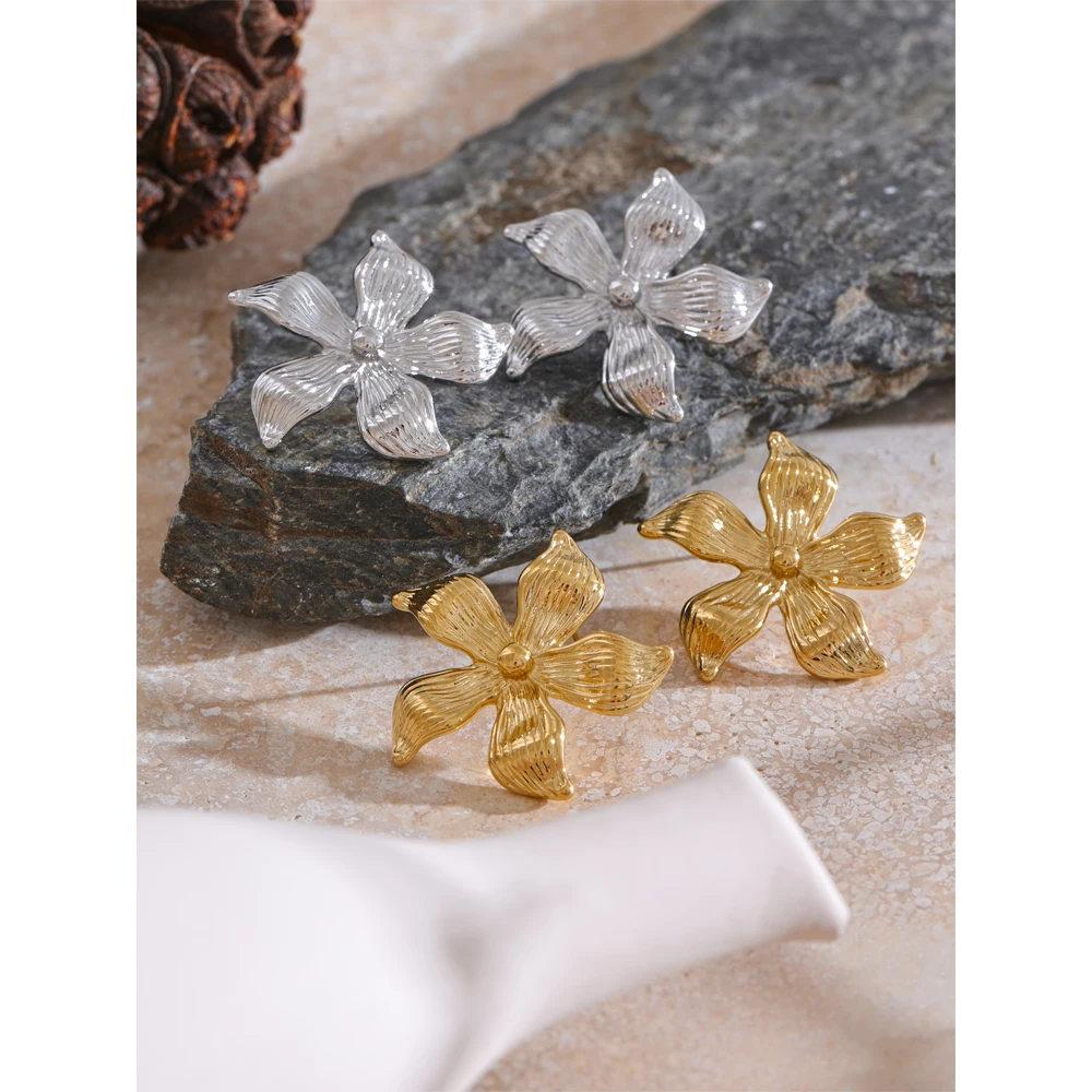 Yhpup 2024 новые серьги-гвоздики из нержавеющей стали с металлическими цветами