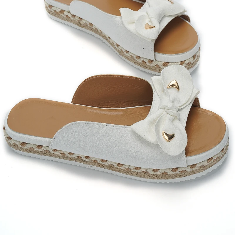 New Women Slippers Casual Solid Color Bowknot Platform Flat Shoes Fashion Braided Straps Outdoor Walking Sandals Zapatilla Mujer