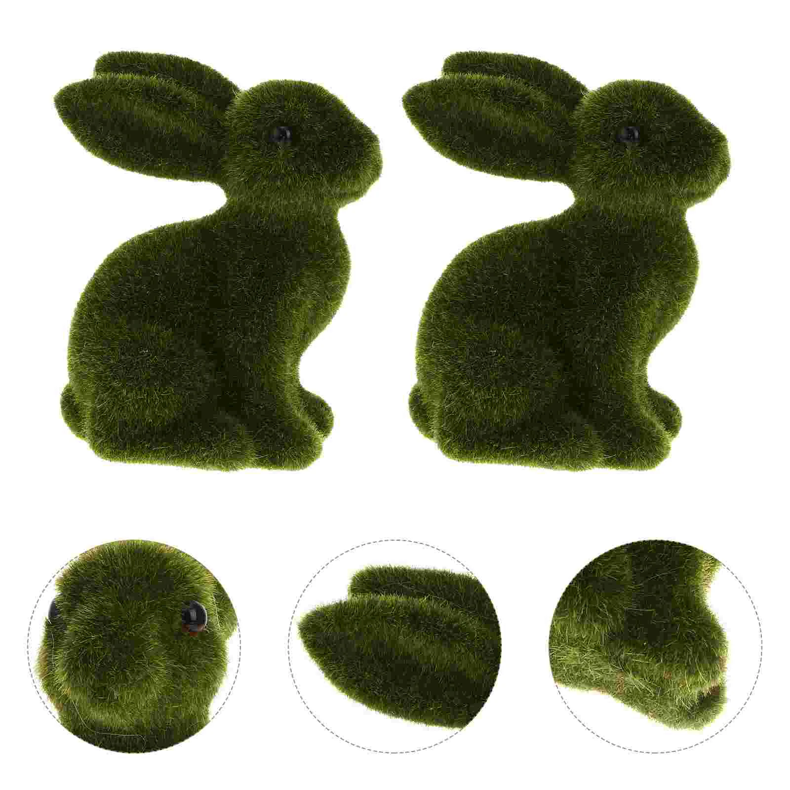 

2 PCS Flocking Simulation Rabbit Easter Decorations Animal Landscape Green Bunny Mini Garden Figurine Statuette Flocked