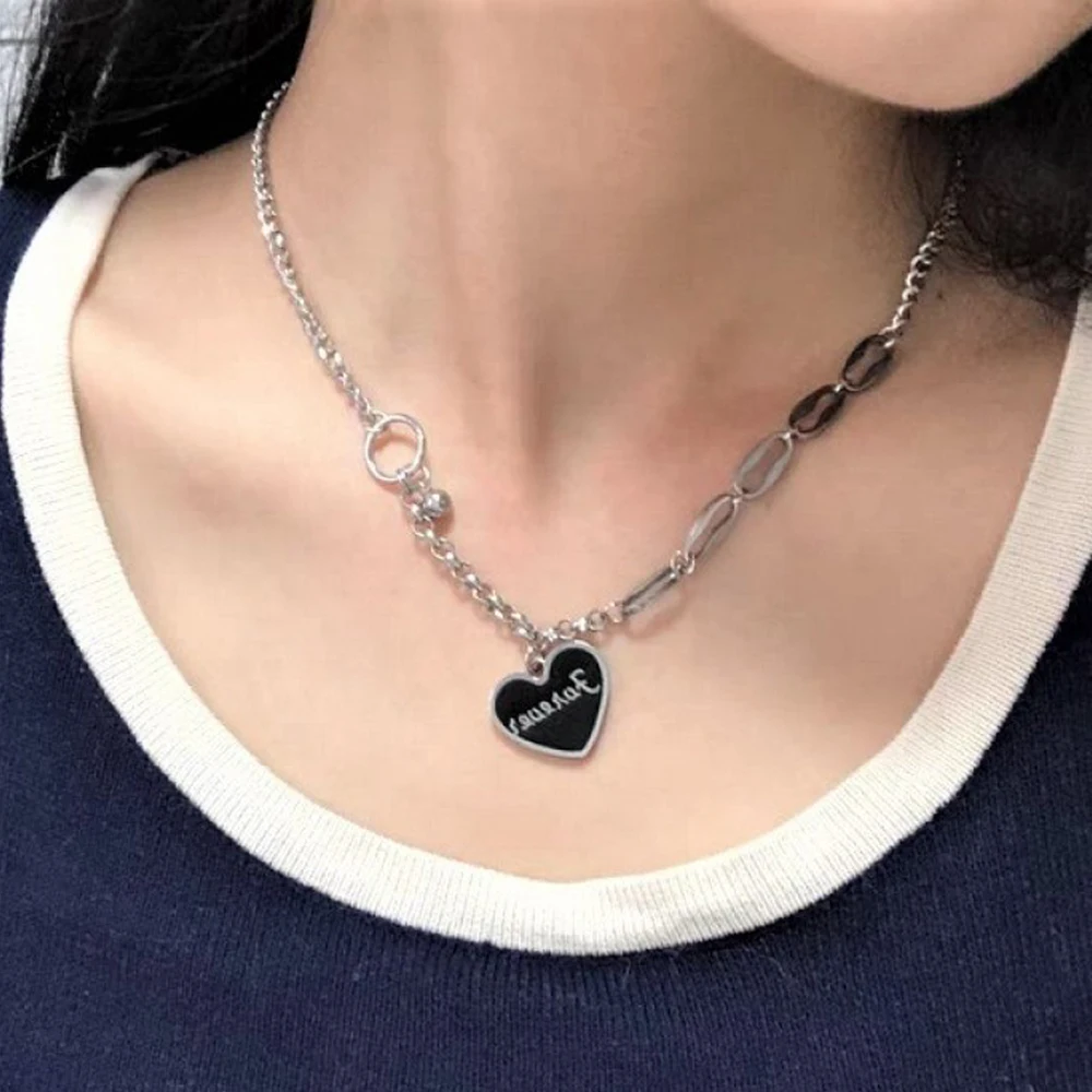 

Vintage Black Heart Necklaces Women's Neck Chain 925 Stamp Silver Color Necklace Steampunk Fashion Luxury Jewelry Free Shipping