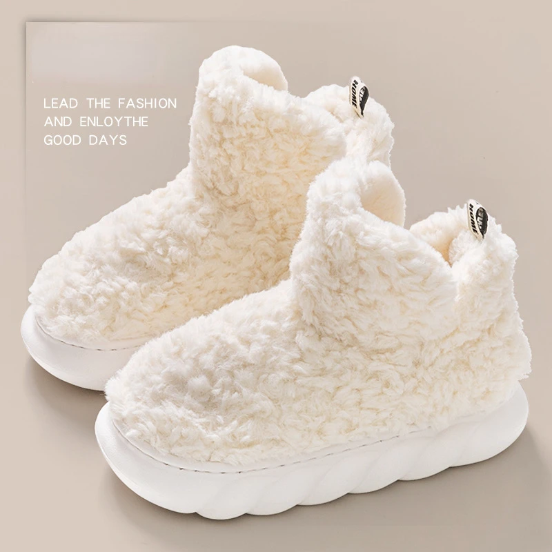 

Women Men Home Slippers 2023 New in Warm Winter Furry Soft Short Plush Slipper Non Slip Bedroom Slides Indoor Home Ankle Boots
