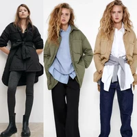 autumn winter za women warm light parka jacket coat vintage button khaki cotton outwear female casual loose long overcoats