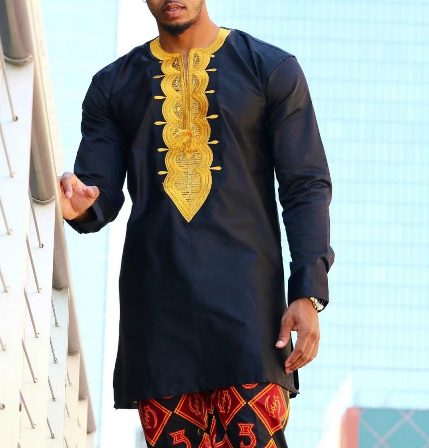 Arab National Style Embroidery Casual Men's Long Sleeved Shirt 2022 New Fashion African Style T-Shirts Long Tops Muslim Clothing