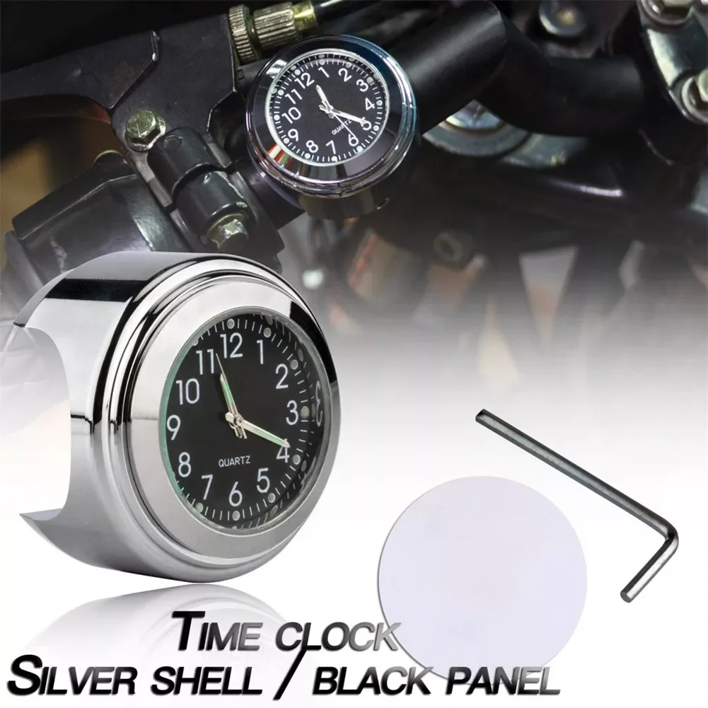 

Motorcycle Car Clock 22-25mm Aluminum Alloy Handlebar Gauge Temperature Handlebar Timetable Silver Has A Luminous Function