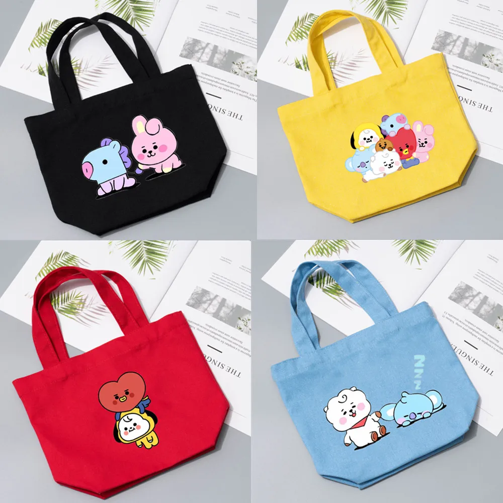 

Kpop BT21 Tote Bags Anime Women's Canvas Handbags Bangtan Boy Large Capacity Shopping Bags Girls Gifts