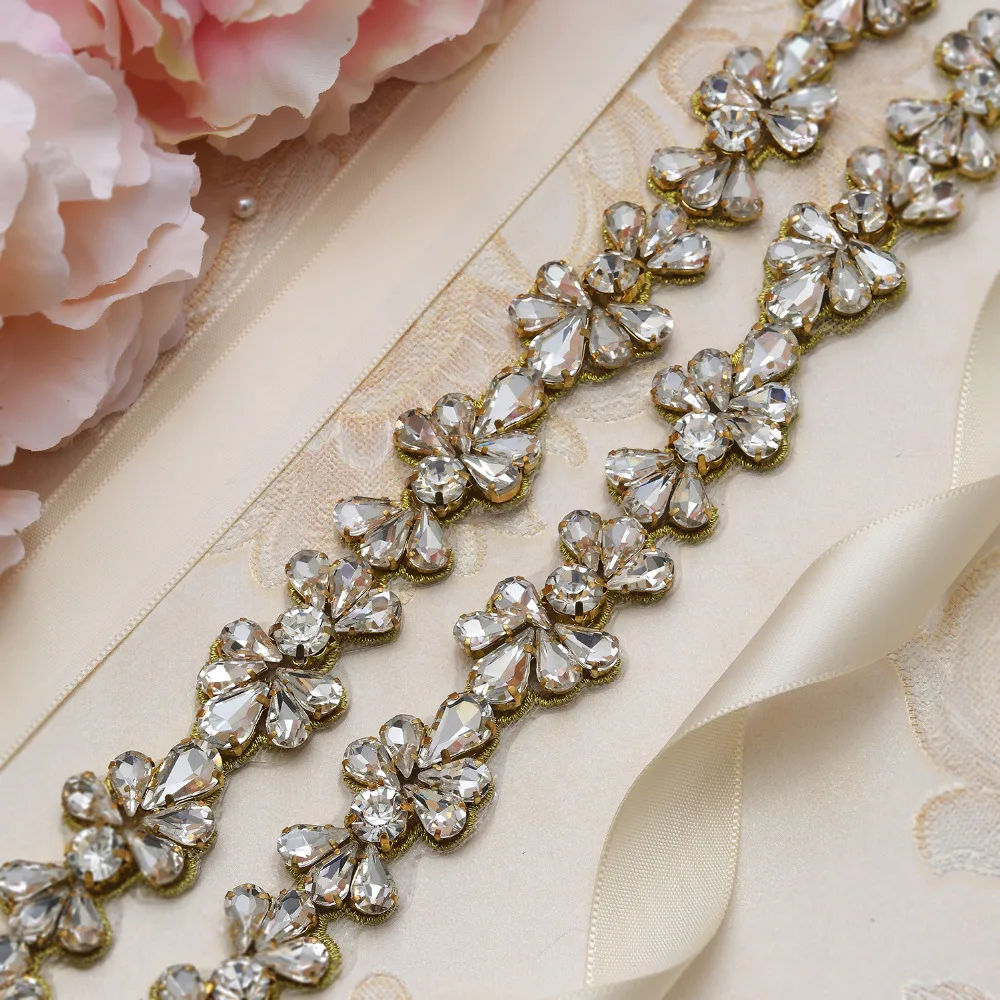 Простой Тонкий Свадебный ремень MissRDress, золотистый Свадебный ремень с кристаллами и цветами, свадебный пояс для свадебных платьев подружки ...