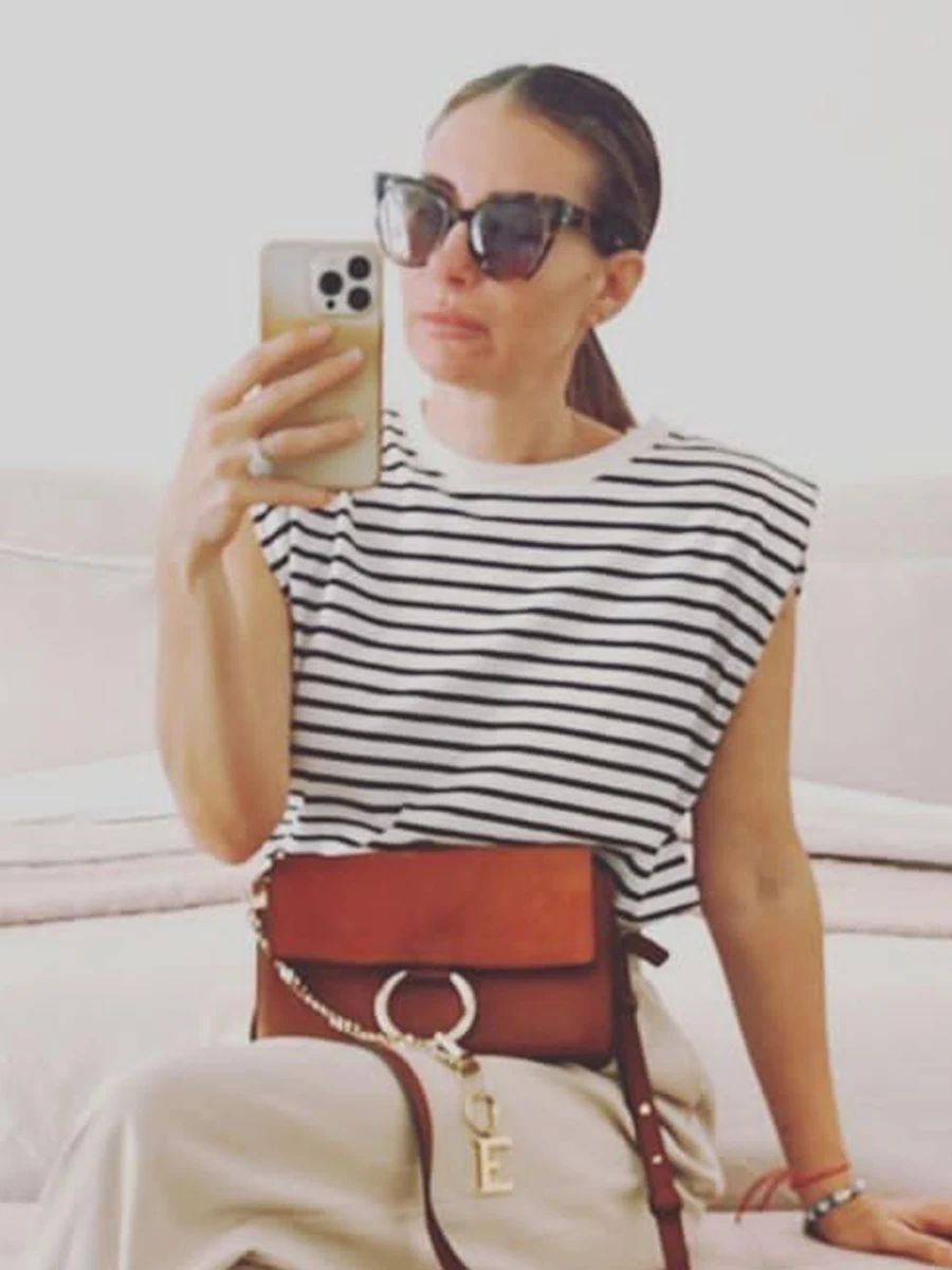 

Padded Shoulder Striped Fashion Tank Top Woman Sleeveless O-Neck Casual Vest 2023 Summer American Vintage Streetwear Tops Chic