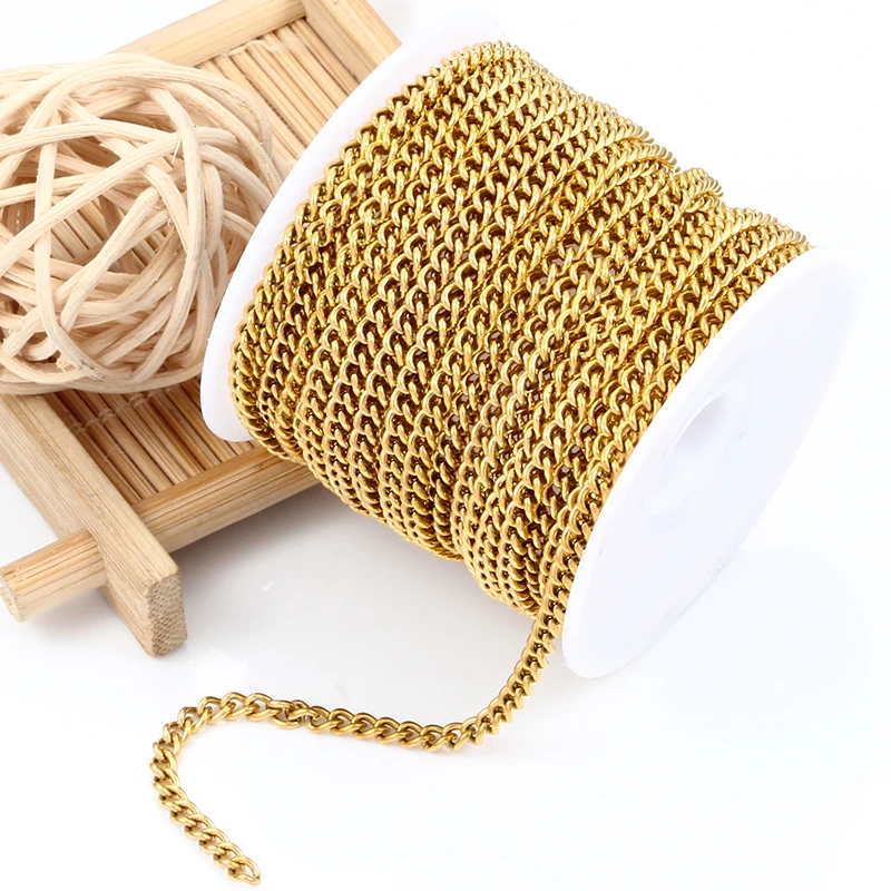 Stainless Steel Side Chains Plated 18k GoldColor Jewerly Making Supplies DIY Man Women Necklace Bracelet Fashion Cool Accessorie