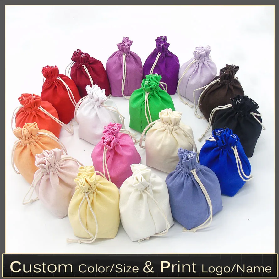 Square Bottom Linen Bags Wedding Souvenir Party Favors Christmas Candy Bag Linen Storage Bag Makeup Gift Bags Print Logo Custom