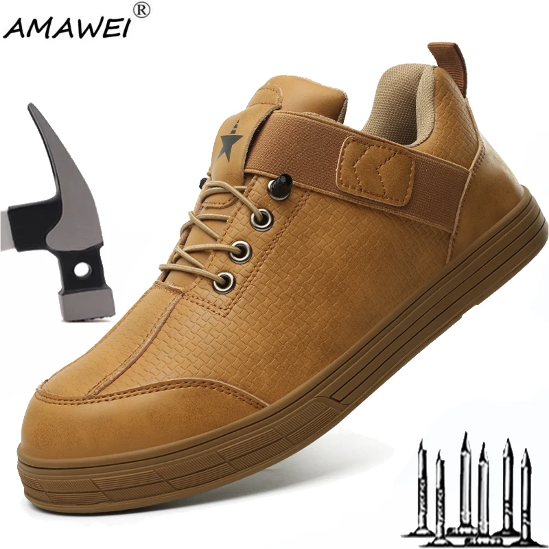 Мужская Защитная Обувь Рабочие Ботинки Со Стальным Носком Непроницаемая Кожа Из