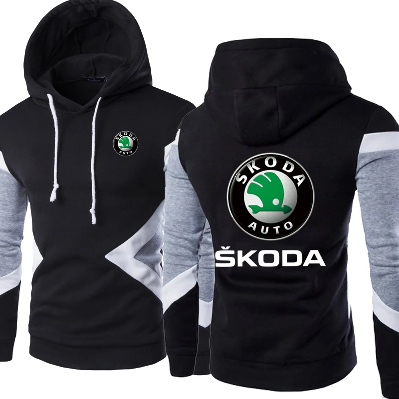 

New Spring Autumn Fashion Skoda Hoodies Patchwork Men Pullover Sweatshirts Casual Cotton Hoody 5 Colors