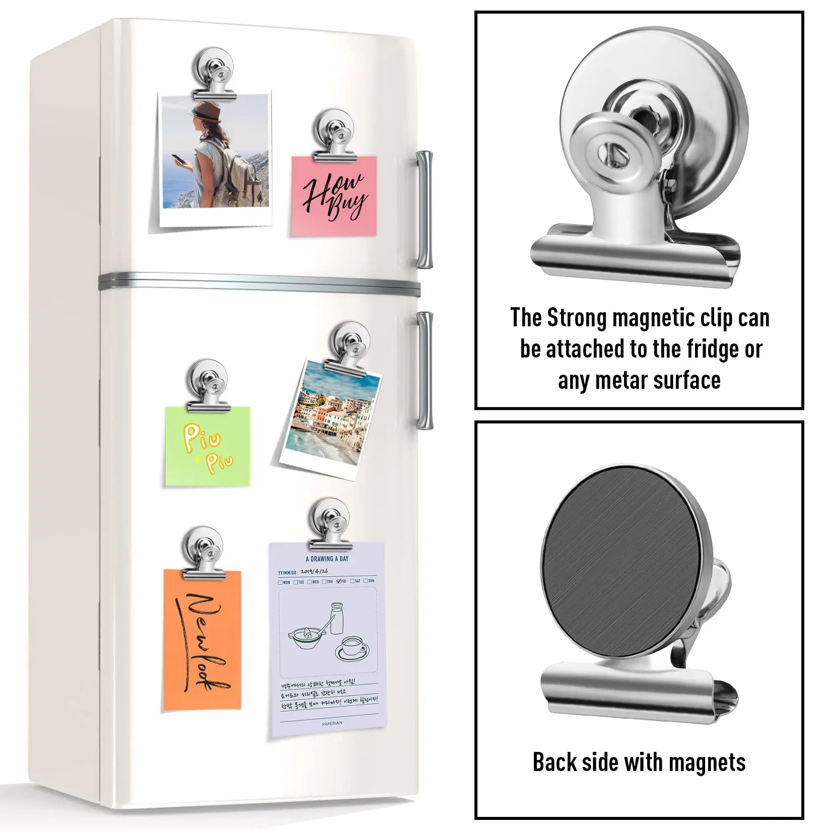 jące klipsy magnetyczne Wytrzymałe na magnesy lodówkę Magnesy tablicę Klipsy Metalowe bez zarysowań