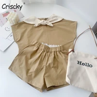 criscky summer solid 2pcs infant girl outfits set summer sleeveless casual tops shorts 2 pcs kids korean clothing